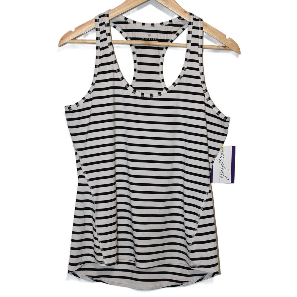 Athleta Chi Striped Racerback Tank 214355-00 White Navy Blue Athletic Top Size M